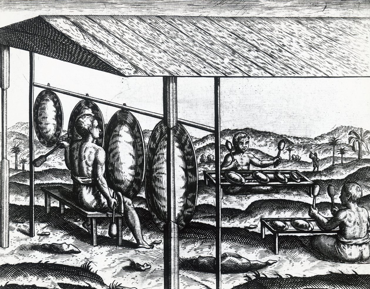 爪哇乐器，西奥多-德-布莱（1528-1598），雕版画 作者 西奥多·德布瑞
