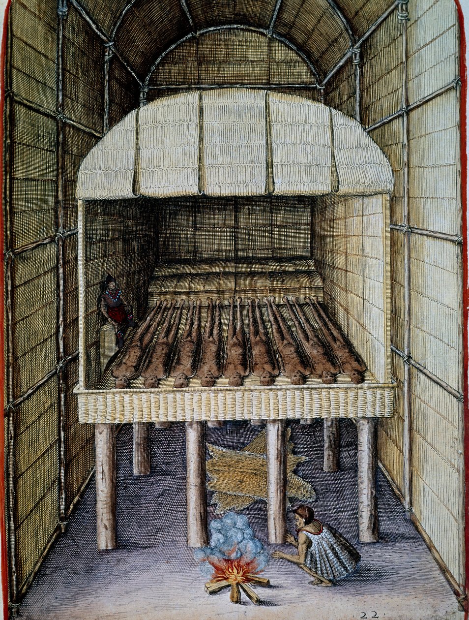土著人的生活，死者的埋葬，由Theodor de Bry（1528-1598）雕刻，来自Admiranda Narratio, trust tamen, commodis et de incolarvm ritibvs Virginia，由Thomas Harriot（1560-1621）创作，北美。 作者 西奥多·德布瑞