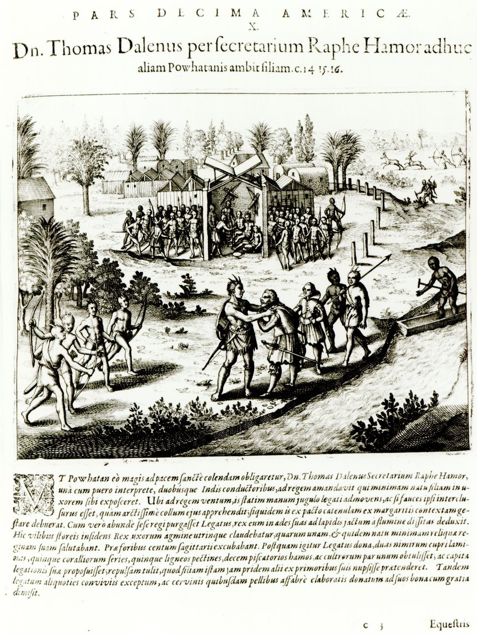 Ralph Hamor访问Powhatan，1619年（雕刻）（bw照片） 作者 西奥多·德布瑞