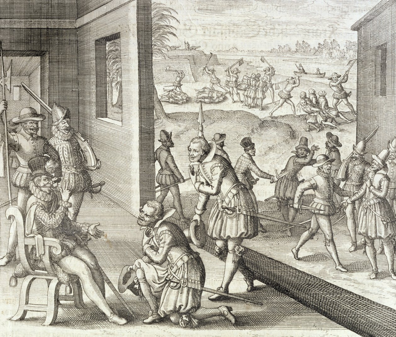 1565年的西班牙捕获堡卡罗琳来自约翰·路德维希·戈特弗里德的“新世界和美国历史”，由法兰克福的Mattaeus Merian出版，1631年 作者 西奥多·德布瑞