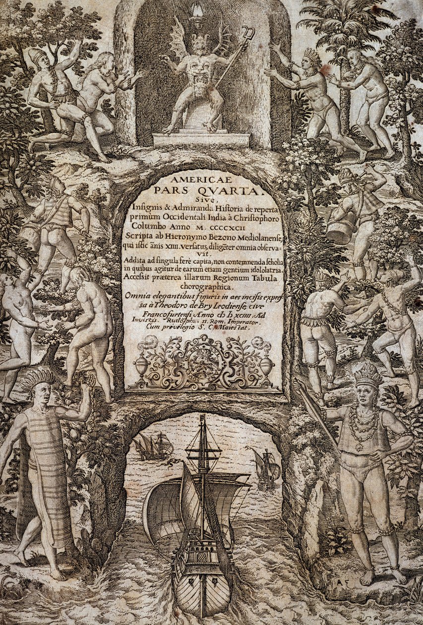 西印度群岛或美洲，西奥多-德-布赖（1528-1598），正面插图，雕版画 作者 西奥多·德布瑞