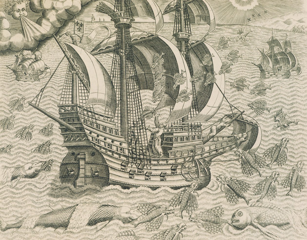 来自印度洋海洋的有翼鱼，西奥多-德-布莱的《美国历史》插图 作者 西奥多·德布瑞