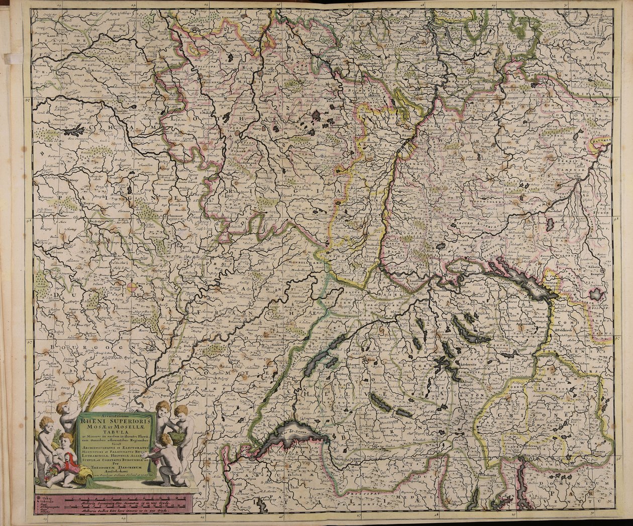 Accuratissima Rheni superioris Mosae et Mosellae tabula ac minores in eosdem in fluentes fluvii cum omnibus adherentibus regionibus sicut archiepiscopatus et electoratus Moguntini et Palatinatus Rheni Lotaringiae Helvetiae Alsatiae Sueviae et comitatus Bur 作者 西奥多罗斯·丹克特斯
