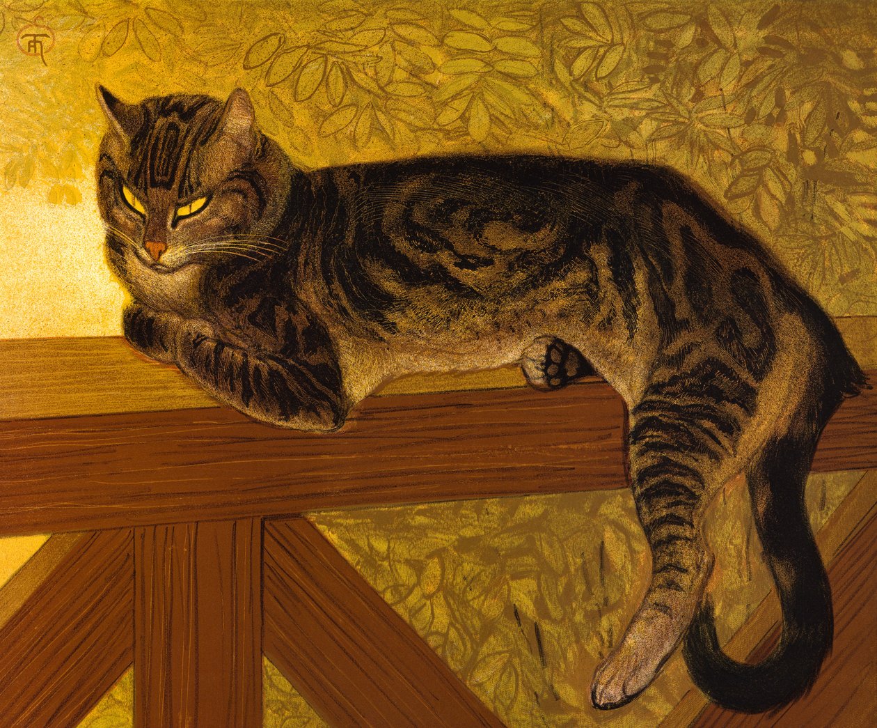 夏天，在栏杆上的猫，1909年 作者 西奥菲勒·亚历山大·斯坦伦