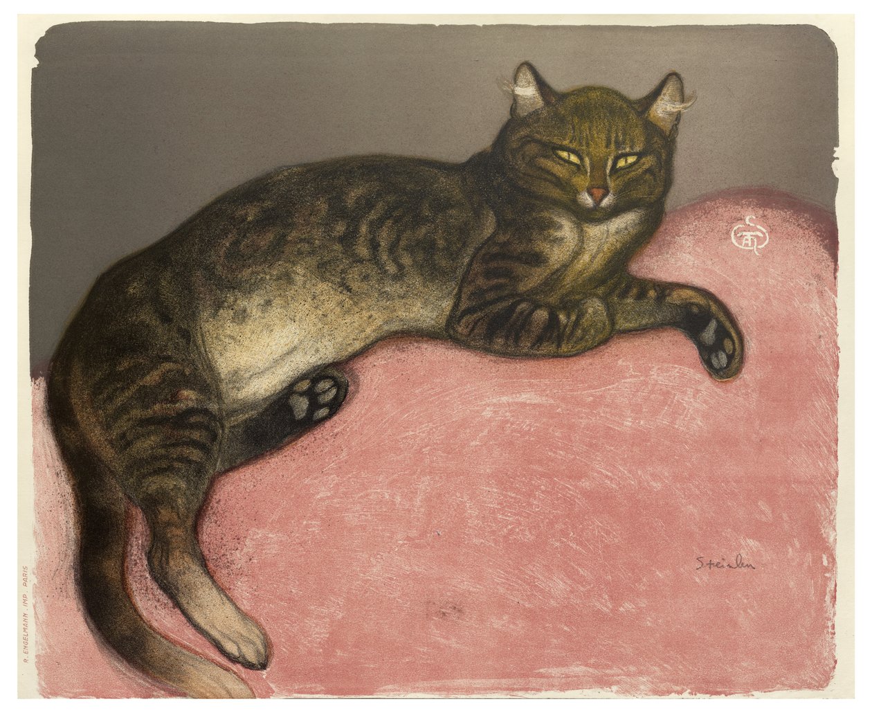 冬天，猫在垫子上，1909年（奶油编织纸上的平版颜色） 作者 西奥菲勒·亚历山大·斯坦伦