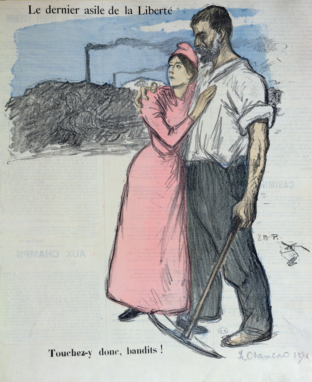 玛丽安与一名工人，插图来自&39;Le Chambard Socialiste&39;1891 作者 西奥菲勒·亚历山大·斯坦伦