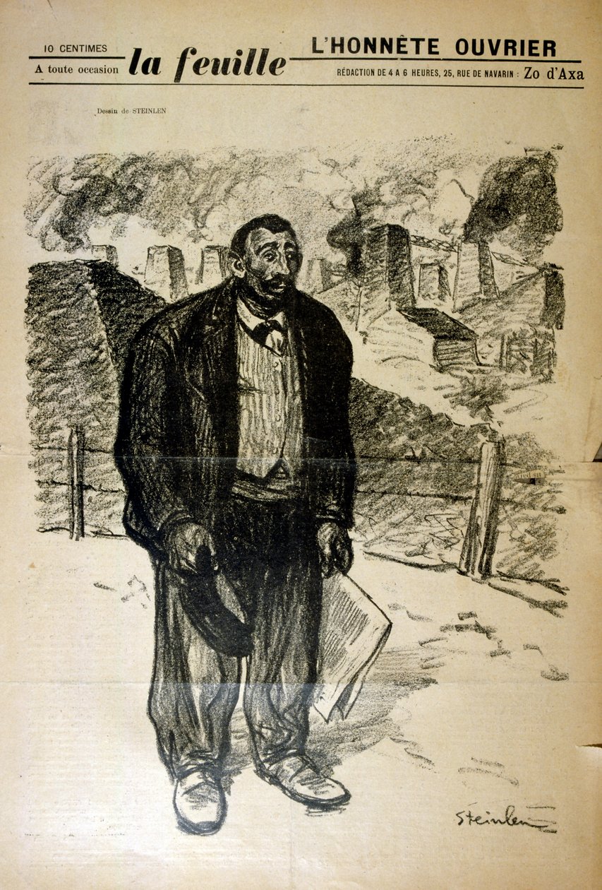 亚历山大-施泰因伦（1859-1923），一位出生在瑞士的法国新艺术派画家和版画家，以工业景观为背景，画了一个贫穷的工厂工人。 作者 西奥菲勒·亚历山大·斯坦伦