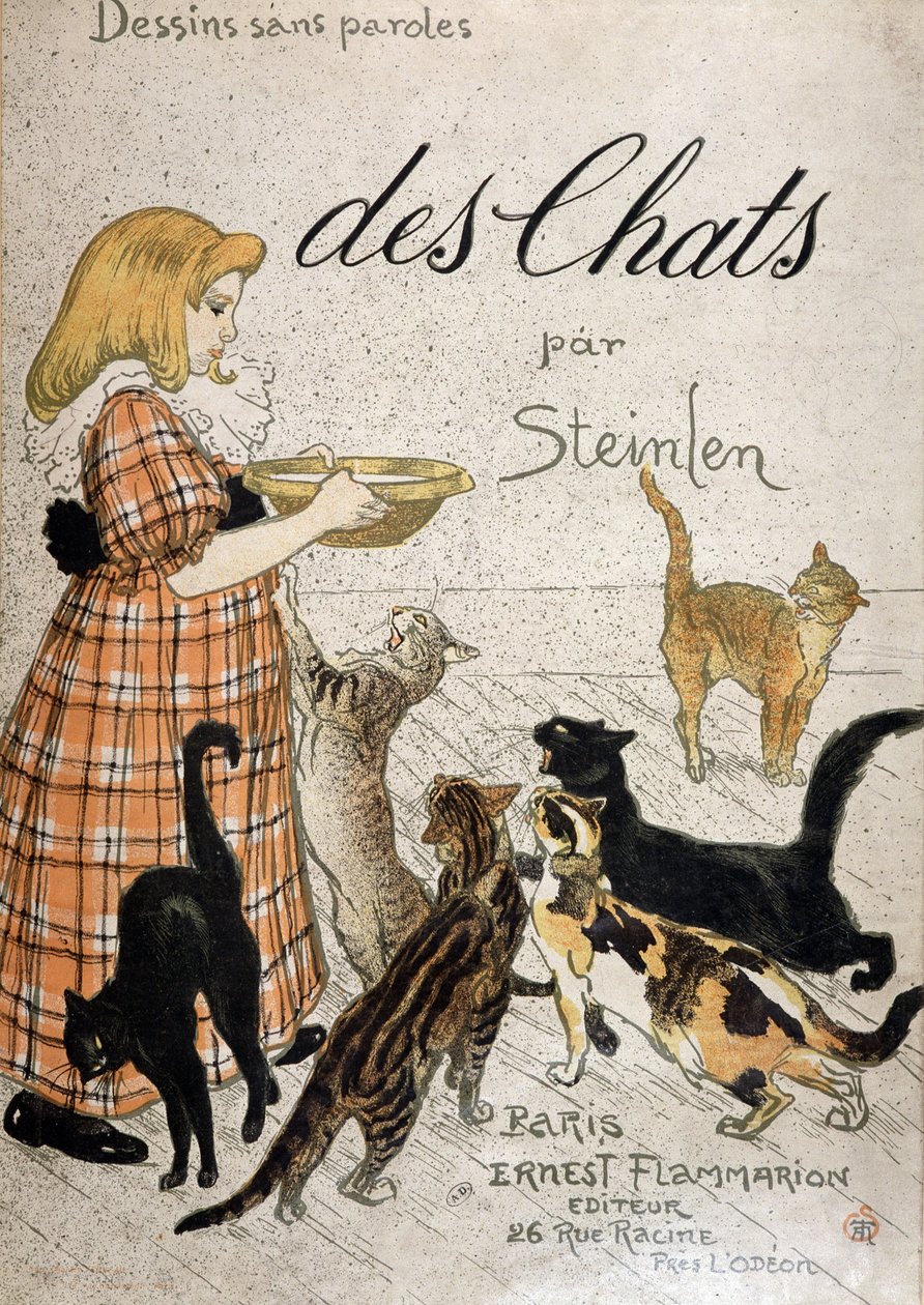 给猫带来牛奶碗的女孩 - 封面“”Cats” by Steinlen, n.d. 19 日。 作者 西奥菲勒·亚历山大·斯坦伦