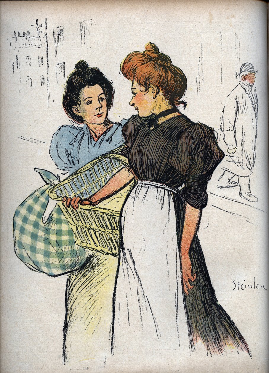 Les blechisseuses 绘画：Theophile Alexandre Steinlen (1859-1923) - 在1898年的 "Le Rire "中 - 两个洗衣妇 - 如果你不得不听所有顾客的话，那就意味着我们有太多的衣服要洗了。 作者 西奥菲勒·亚历山大·斯坦伦