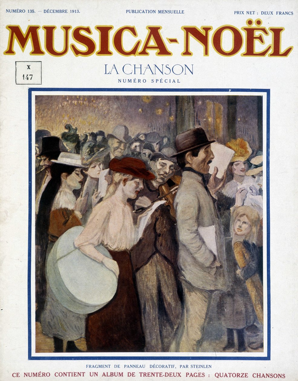杂志“musica Noel”，1913 年 12 月的编号特别歌曲。封面由来自 Steinlen 的装饰面板碎片组成。 作者 西奥菲勒·亚历山大·斯坦伦