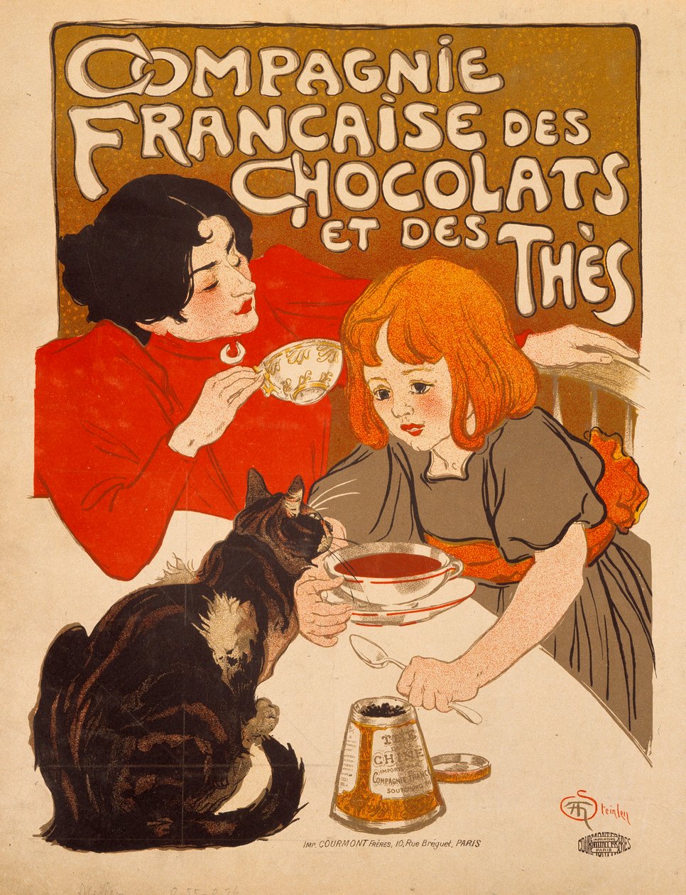 Theophile Alexandre Steinlen (1859-1923) 的“Compagnie francaise des chocolats et des thes”海报广告，大约在 1898 年，Bibliotheque des Arts Decoratifs，巴黎 - Compagnie Francaise des Chocolats et des Thes（法国 Compa 作者 西奥菲勒·亚历山大·斯坦伦