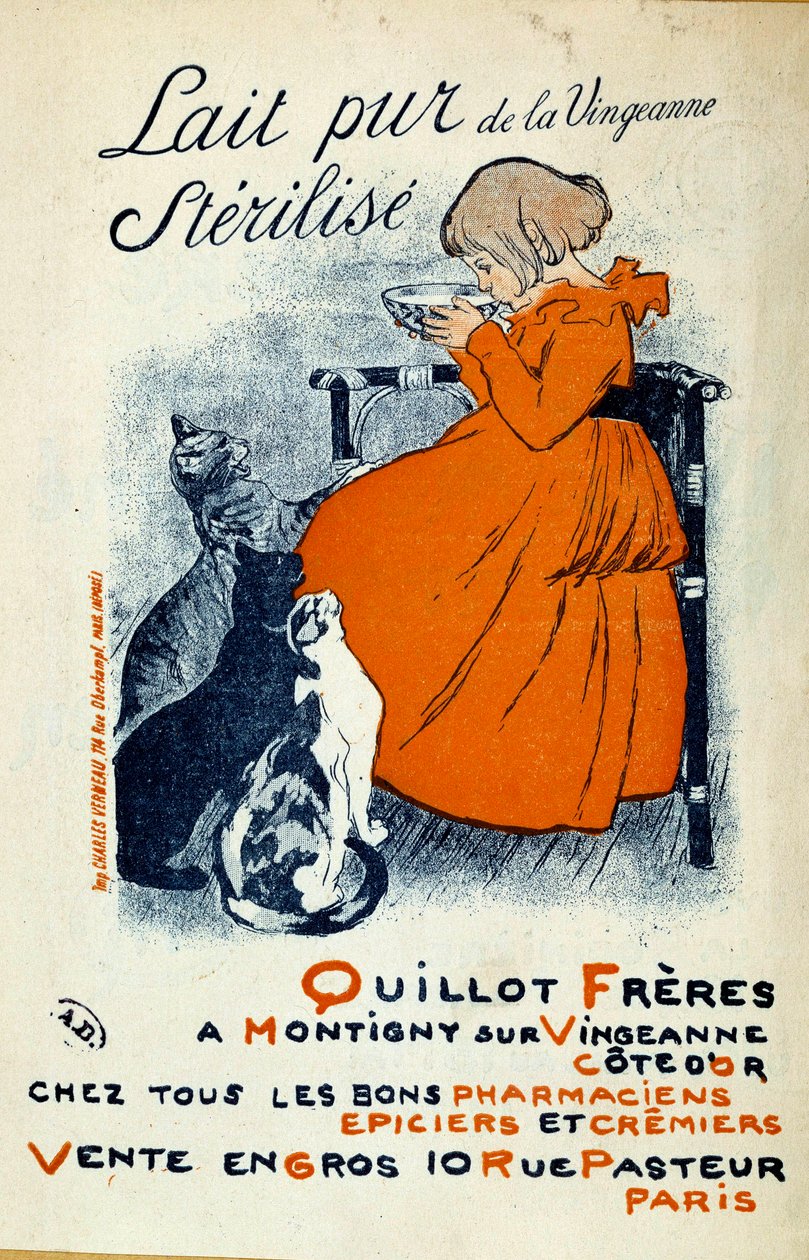 Theophile-Alexandre Steinlen（1859-1923）为“Lait pur de la Vingeanne sterilise：Quillot Freres a Montigny sur Vingeanne - Cote d
