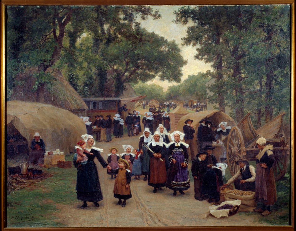 穿着传统服装抵达 Pardon de Fouesnant Breton 家庭。 Theophile Deyrolle (1844-1923) 的绘画 1892 布列斯特，美术博物馆 作者 西奥菲尔·路易斯·德罗尔