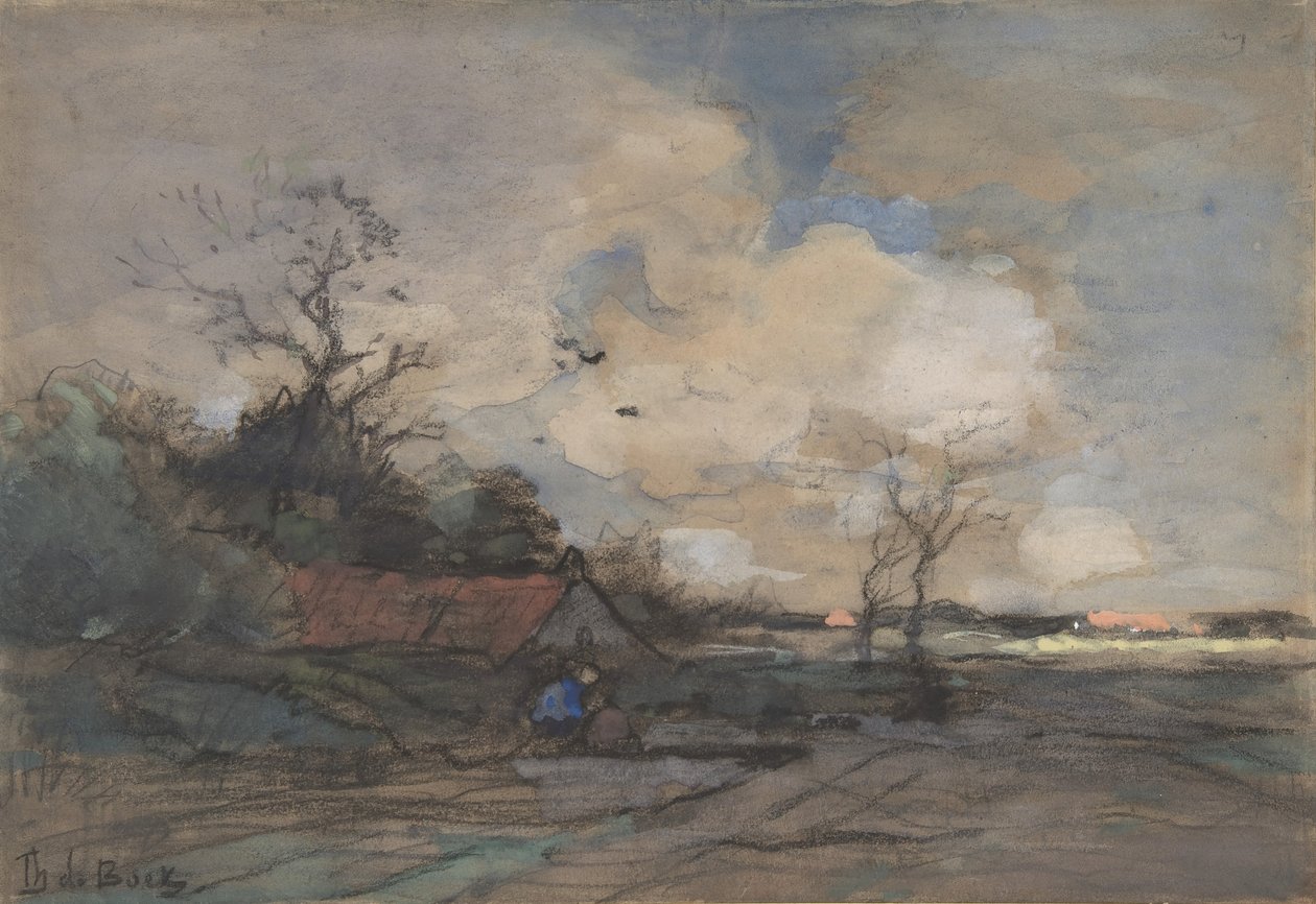 有茅屋的风景，未注明日期。 作者 西奥菲·德·博克（Theophile de Bock）