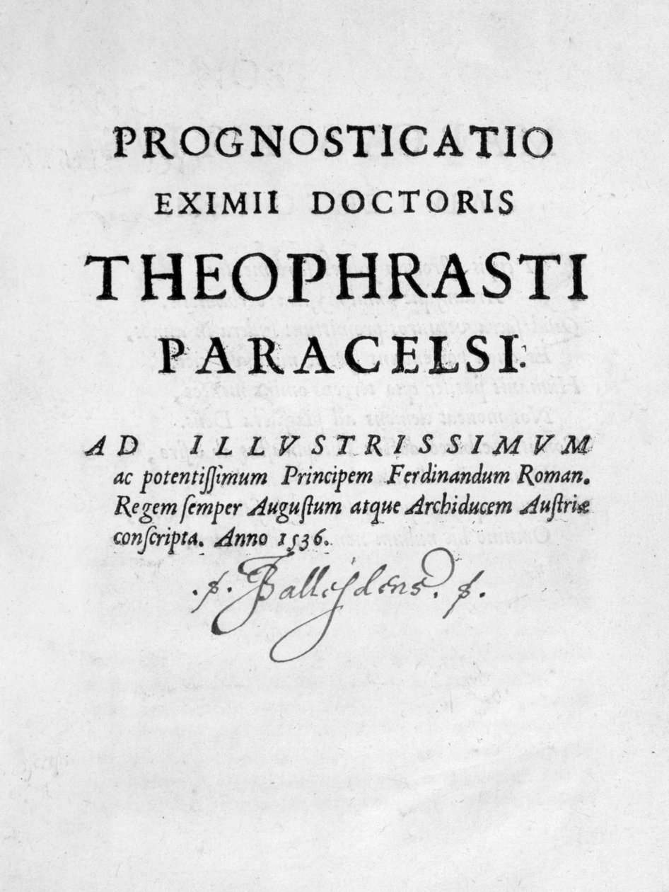 级预测Eximii医生帕拉塞尔苏斯，1536的扉页。 作者 霍恩海姆Paracelsus的Theophrastus bombastus