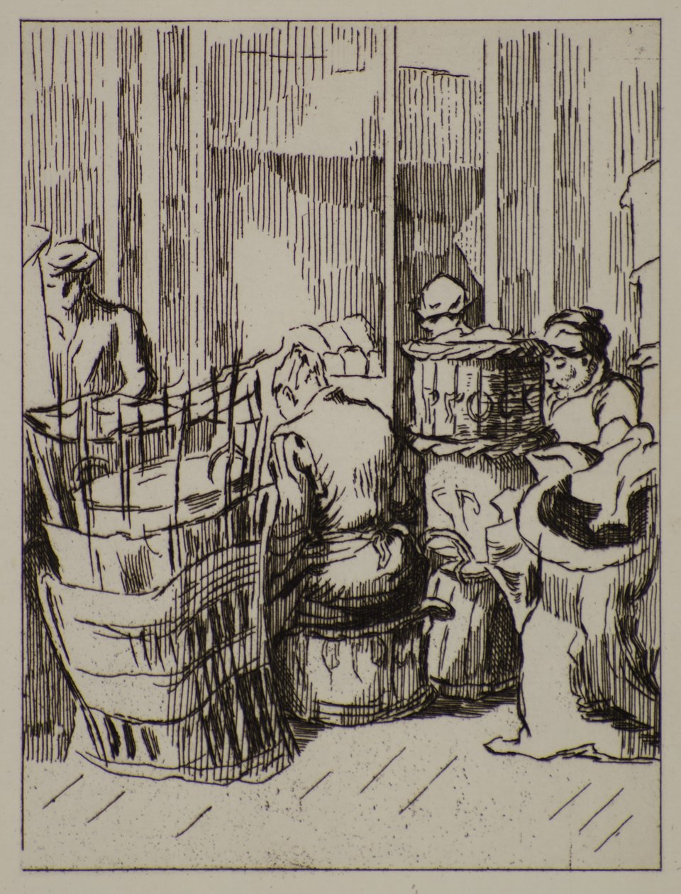 Men and Women with Baskets, 20th century (etching) 作者 特蕾丝·雷索（Therese Lessore）