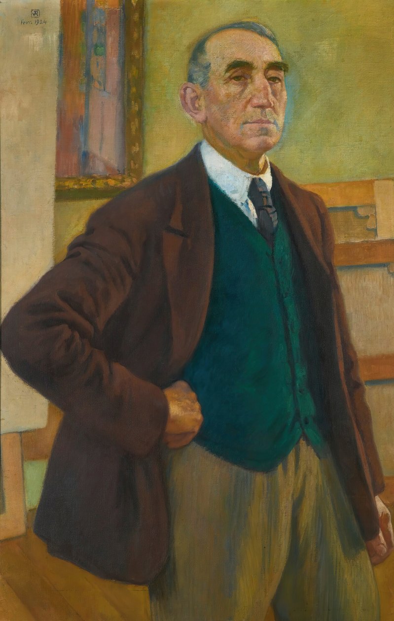 穿着绿色马甲的自画像，1924年。 作者 范·雷塞尔伯格（Théovan Rysselberghe）