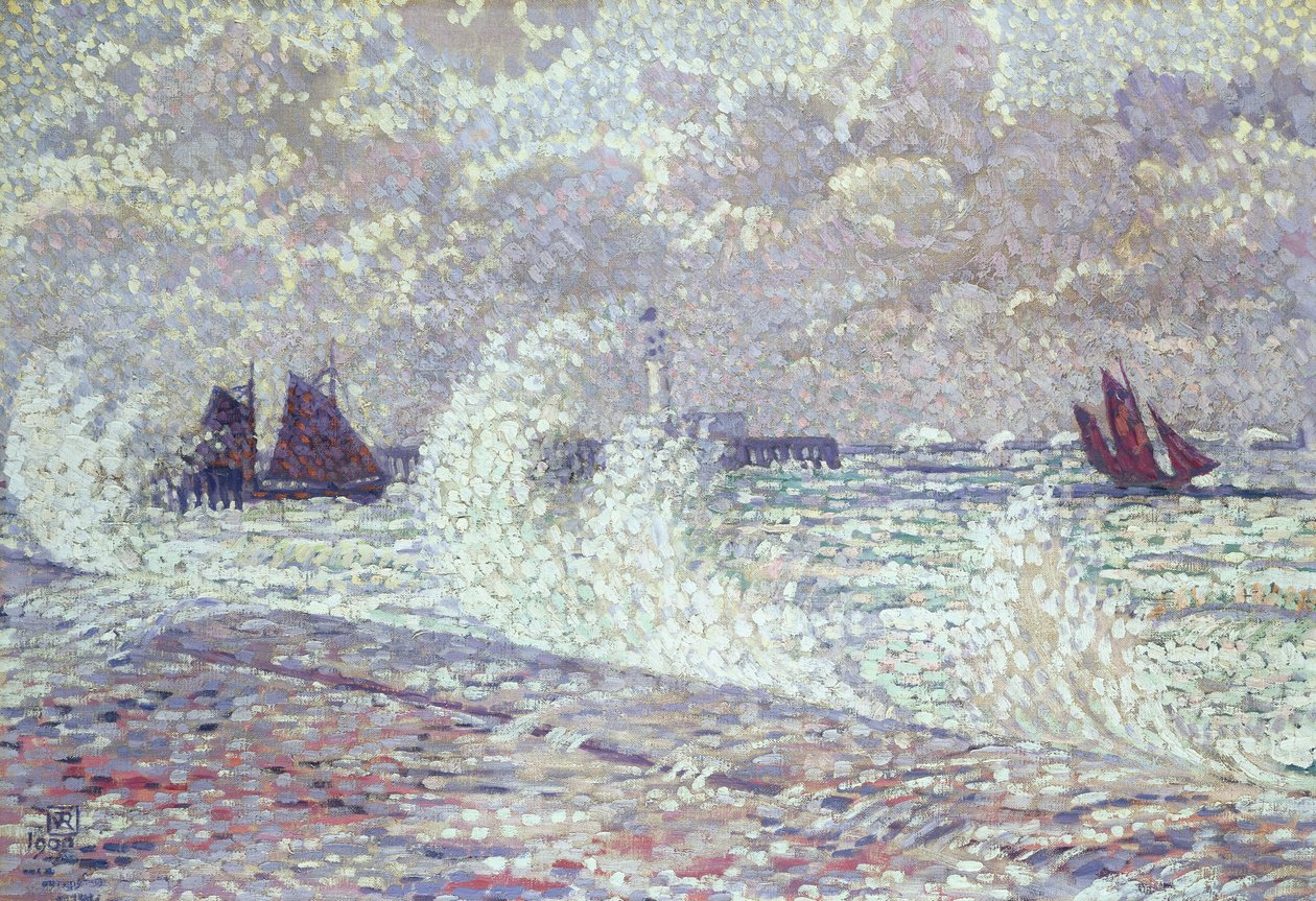 春分时的大海，滨海布洛涅，1900年 作者 范·雷塞尔伯格（Théovan Rysselberghe）