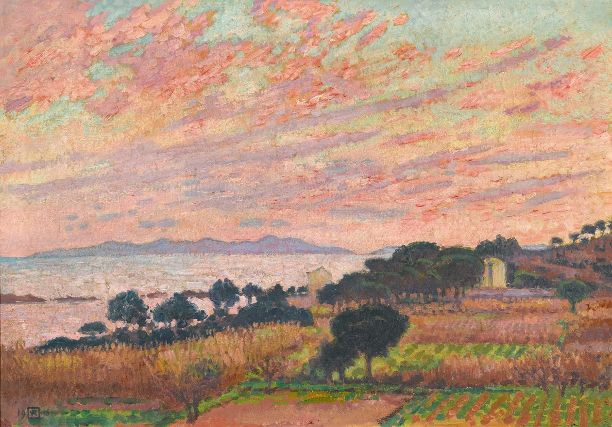 日落时的海湾 圣克莱尔，1916年。 作者 范·雷塞尔伯格（Théovan Rysselberghe）
