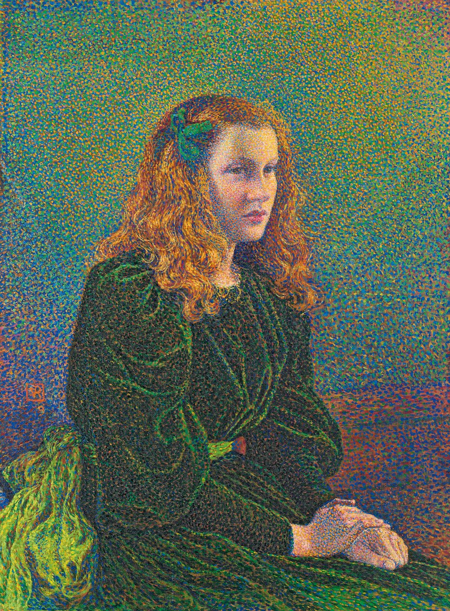 穿着绿色连衣裙的年轻女子，1893年 作者 范·雷塞尔伯格（Théovan Rysselberghe）