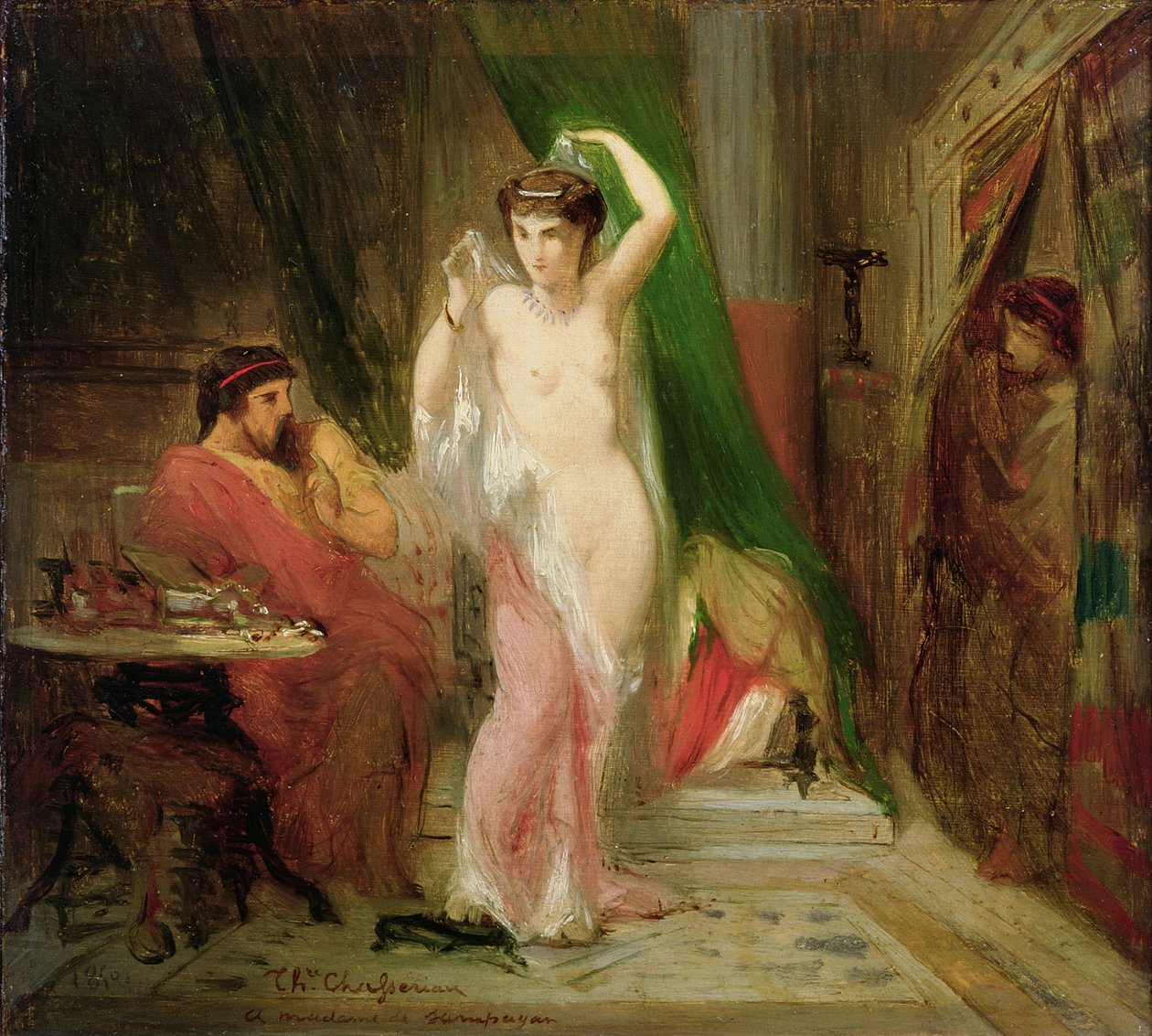 Lydia之王Candaule，1850年向他的知己Gyges展示他的女王之美 作者 蒂奥多·切塞留