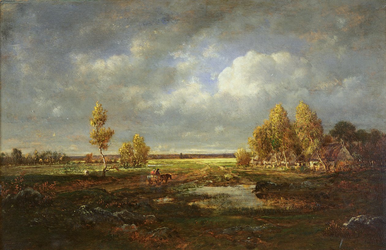 路附近的池塘，Le Berry的农场，1845-48（木材上的油） 作者 皮埃尔·艾蒂安·西奥多·卢梭