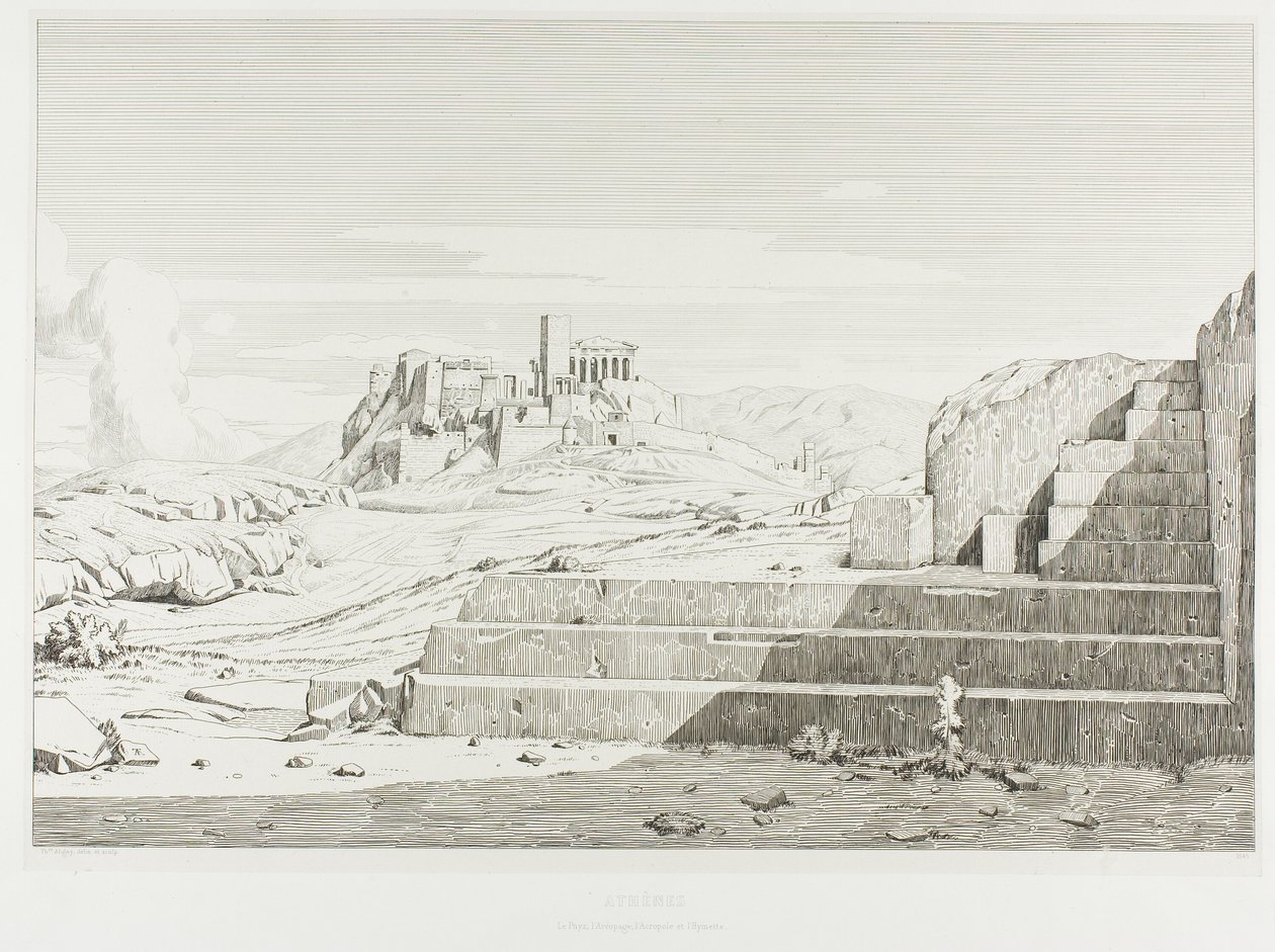 雅典卫城：普尼克斯、阿雷奥帕格斯、雅典卫城和希迈托斯山 作者 Theodore Caruelle d'Aligny