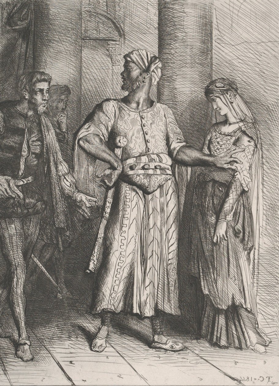 诚实的伊阿古，我的苔丝狄蒙娜必须留给你：《奥赛尔》第四版，1844年蚀刻，1900年重印。 作者 蒂奥多·切塞留