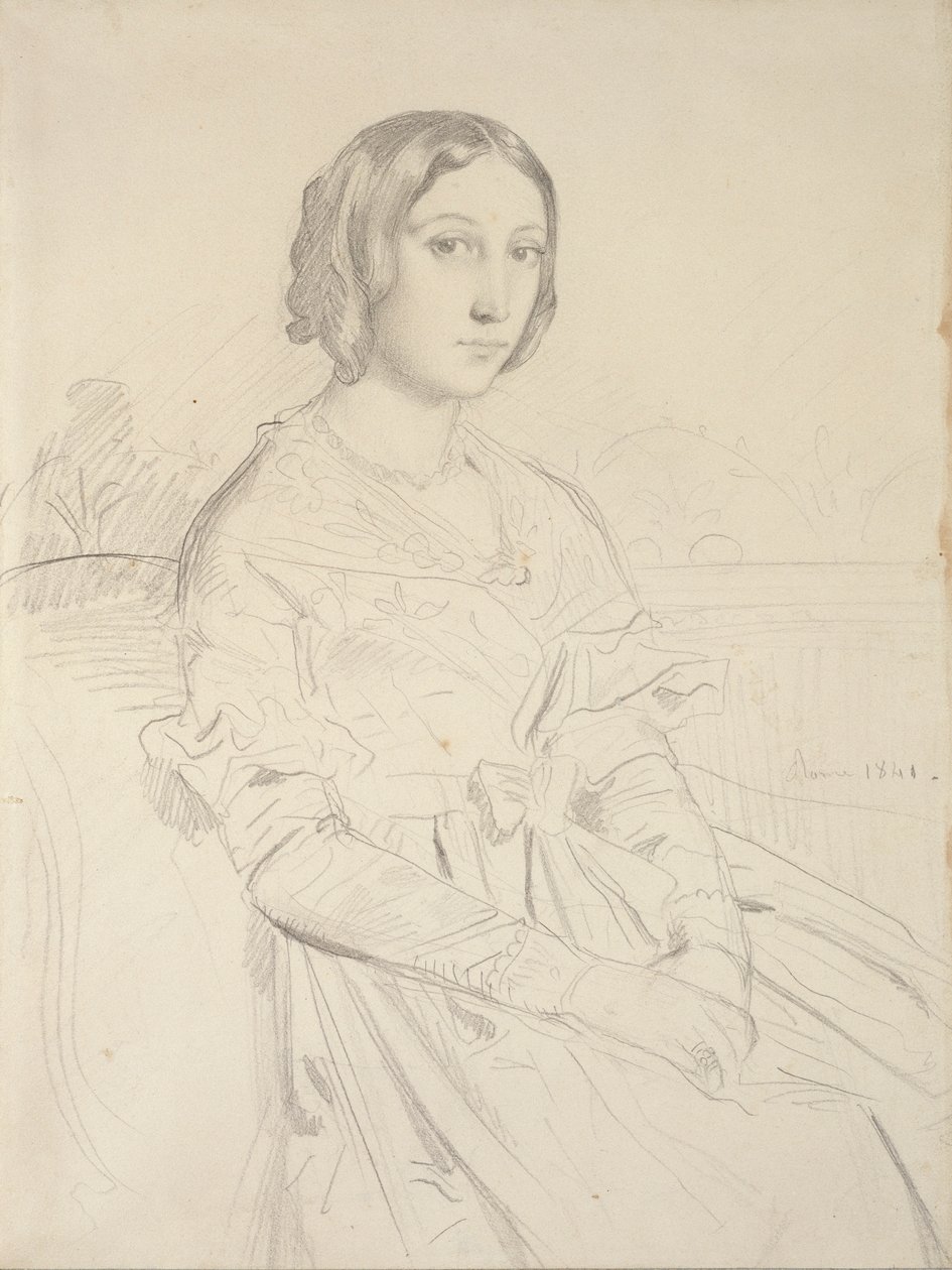 年轻女子的肖像，四分之三位置向左坐着，1839-1856年 作者 蒂奥多·切塞留