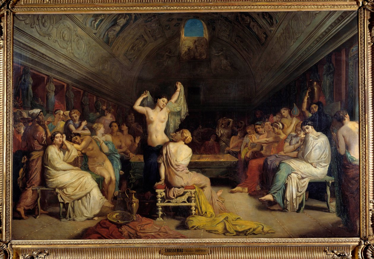 温水室。 妇女在古罗马时期的温水浴中重聚。 Theodore Chasseriau (1819-1856) 的绘画。 布面油画 作者 蒂奥多·切塞留