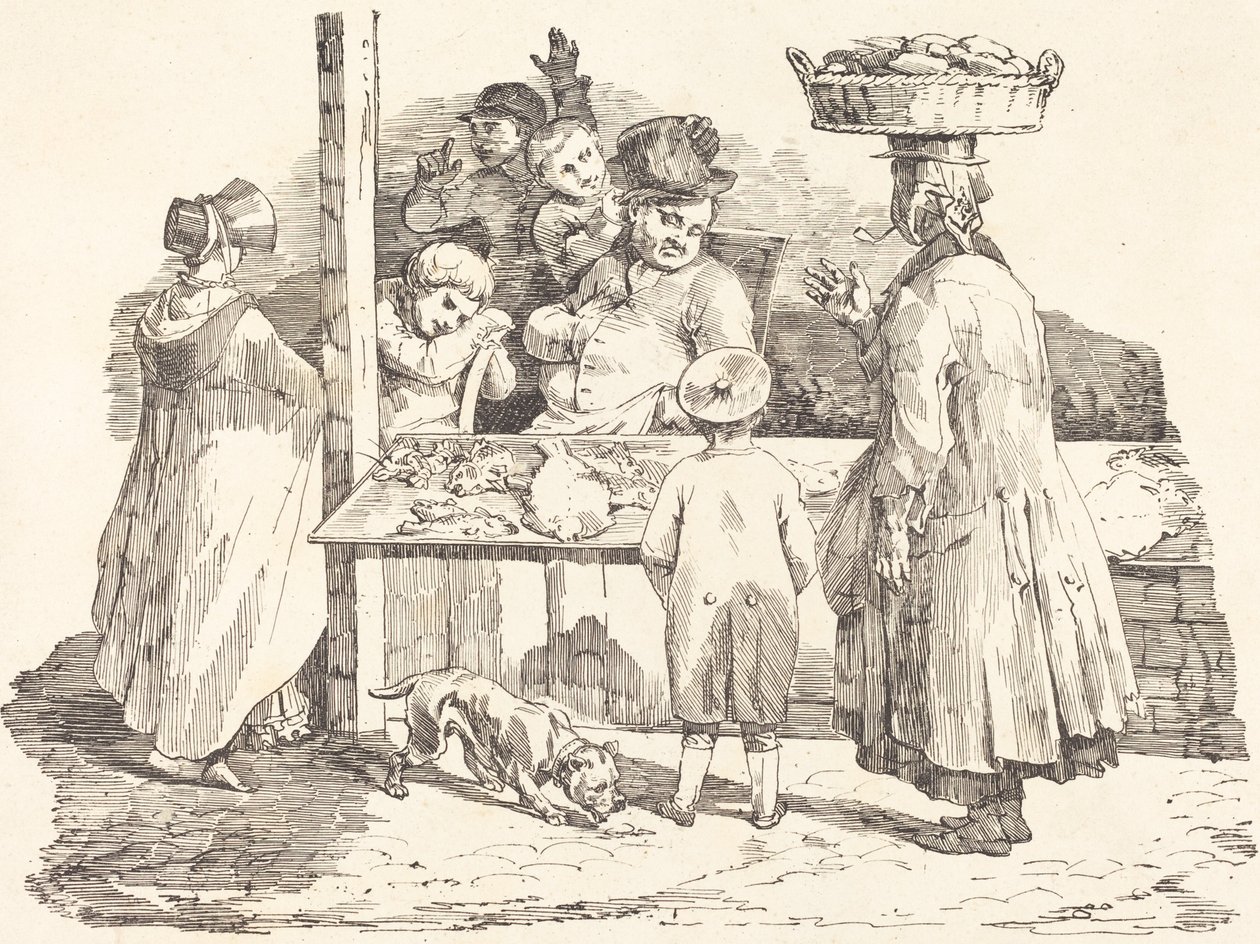 打瞌睡的鱼贩(Le marchand de poissons endormie) 作者 Théodore Gericault 和 Nicolas Toussaint Charlet