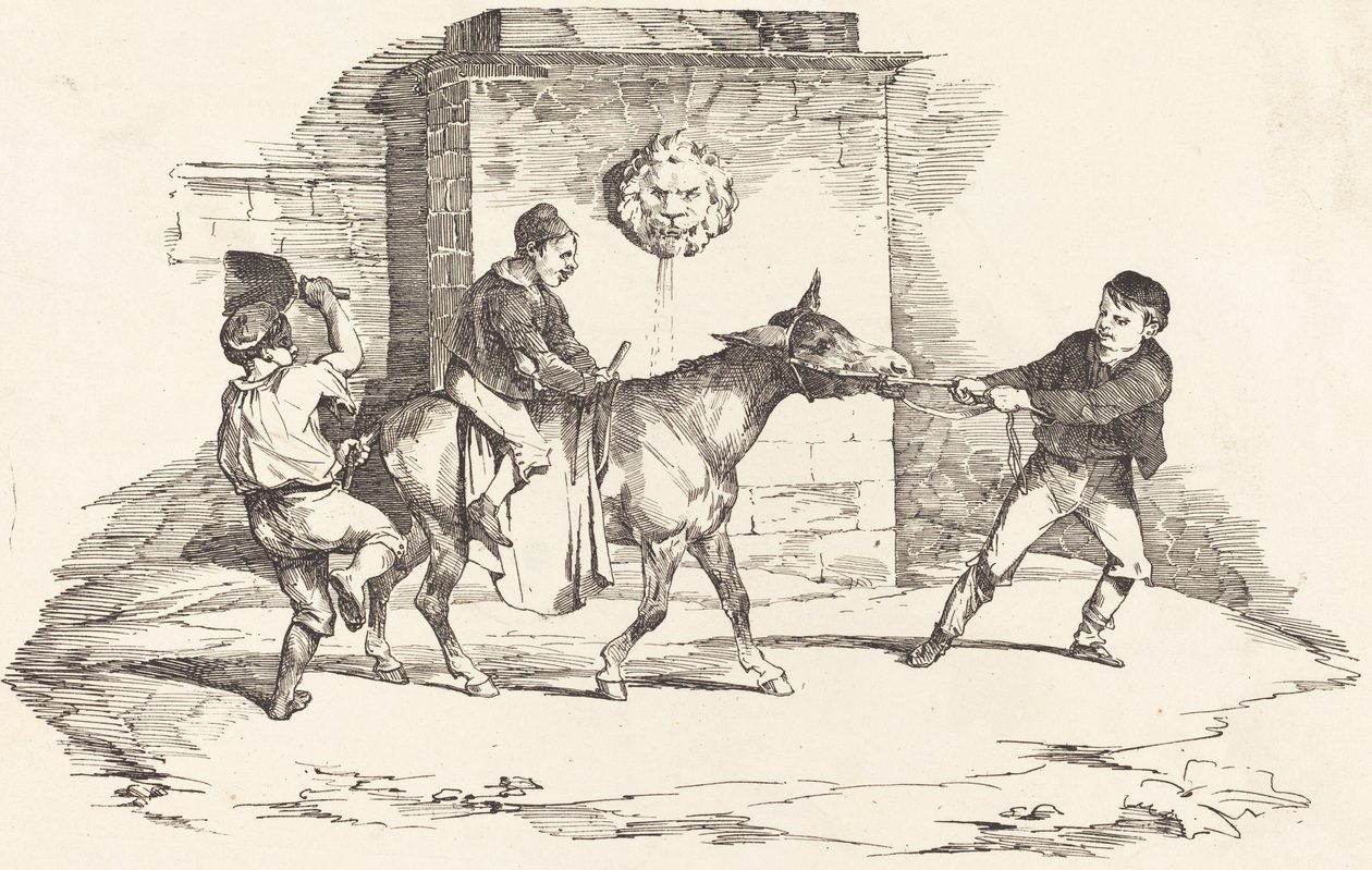 三个孩子和一头驴子玩耍（Trois enfants jouant avec un ane） 作者 Théodore Gericault 和 Nicolas Toussaint Charlet