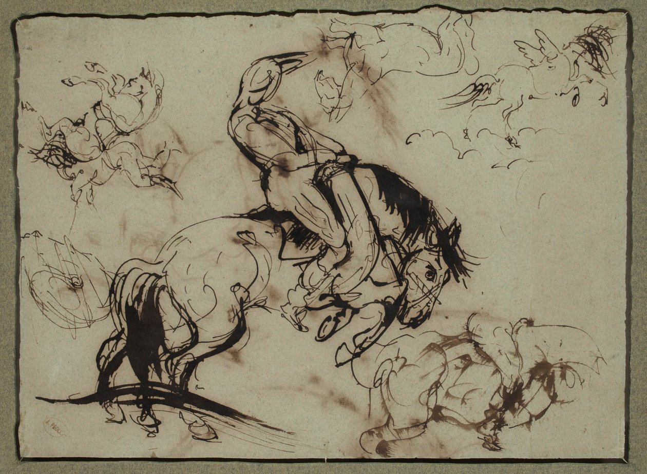 泰奥多尔-热里科的作品--《马与骑手》，19 世纪 作者 西奥多·杰里科（Theodore Gericault）