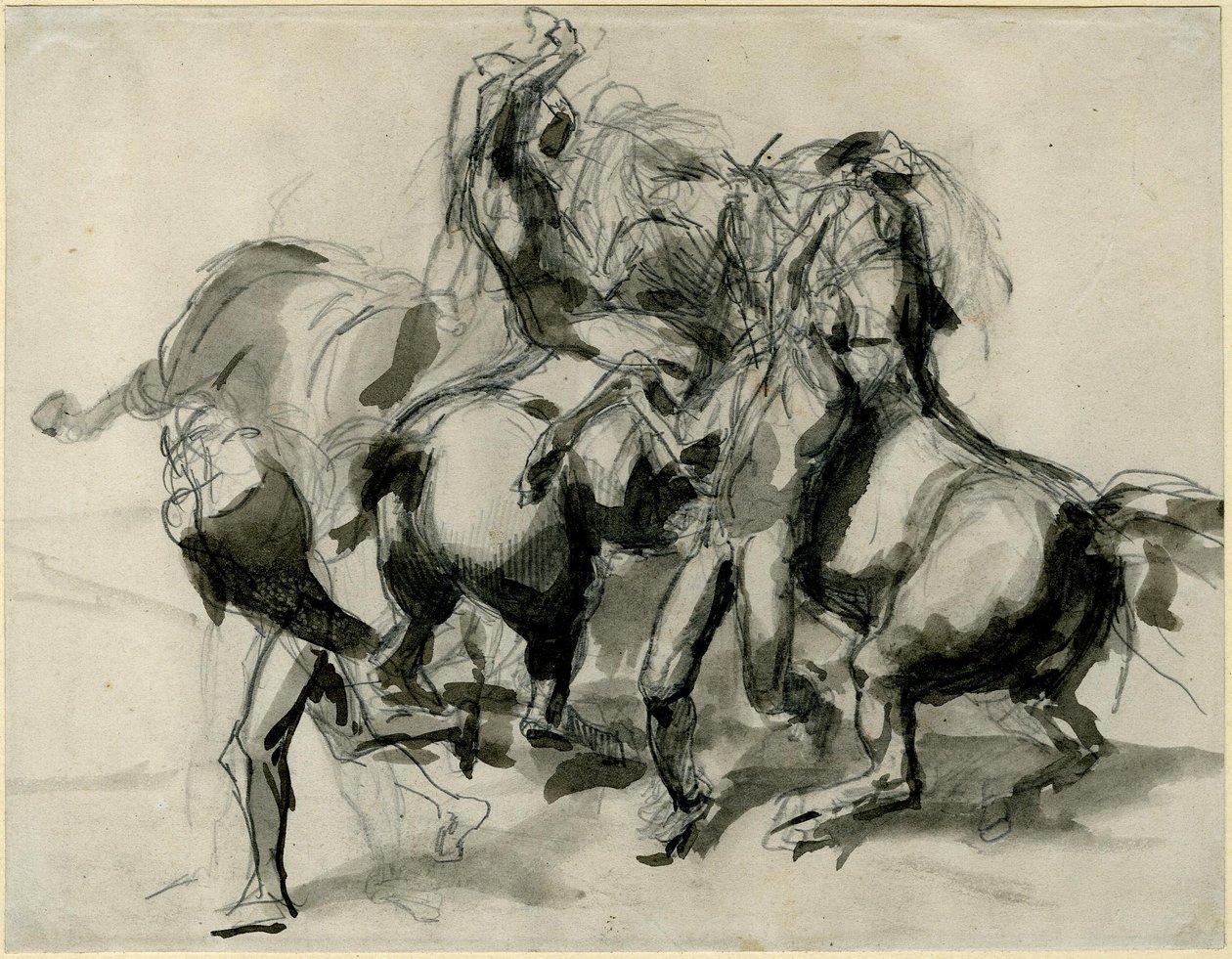 Théodore Géricault 创作--人马搏斗素描, 1913,0114.8 作者 西奥多·杰里科（Theodore Gericault）