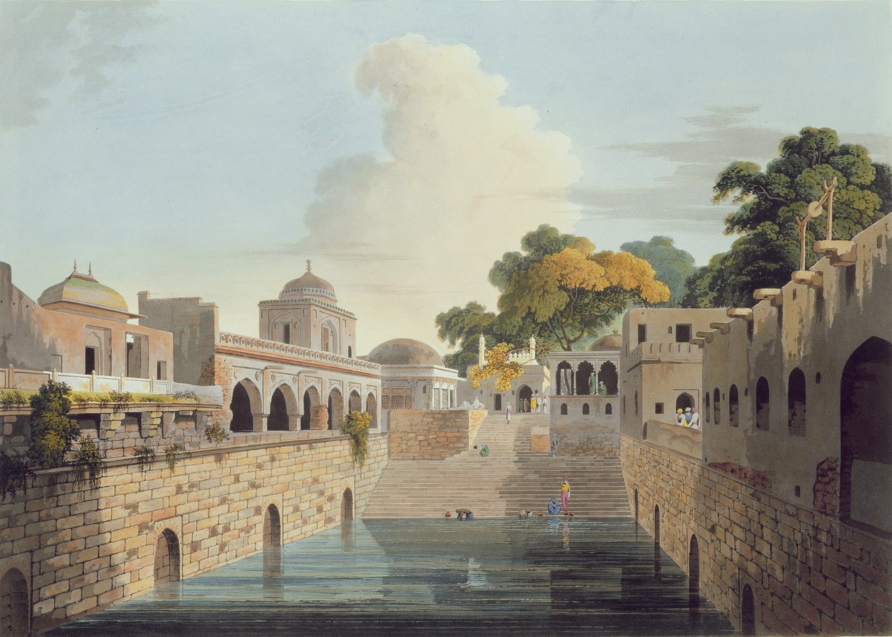 德里旧城附近的一个Baolee，位于“东方风光”第4部分的酒吧。 1802（aquatint） 作者 托马斯和威廉丹尼尔
