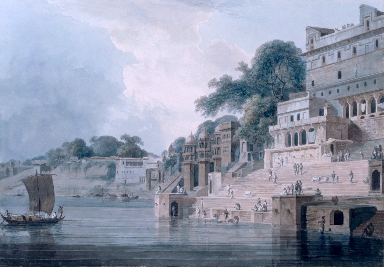 Dasasvamedha Ghat，Benares，Uttar Pradesh，1788-89（彩色aquatint） 作者 托马斯和威廉丹尼尔