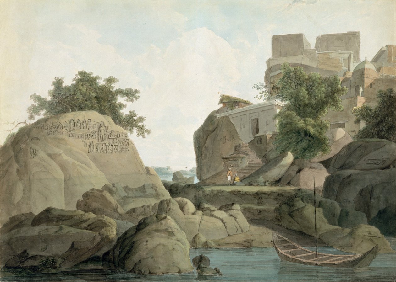 Fakir&39;s Rock at Sultanganj，位于印度恒河，1790年（纸上石墨） 作者 托马斯和威廉丹尼尔