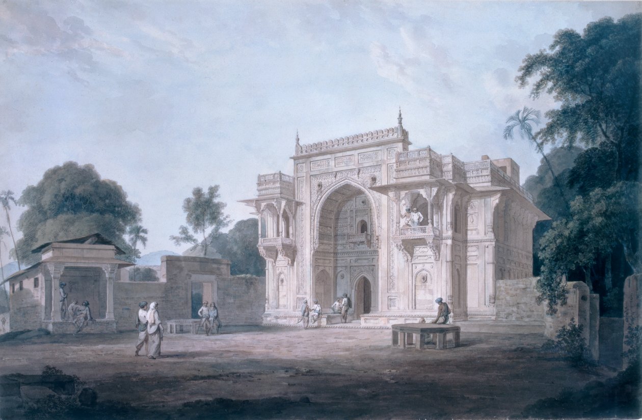 通往清真寺的大门，Chunargarh，Uttar Pradesh（彩色aquatint） 作者 托马斯和威廉丹尼尔
