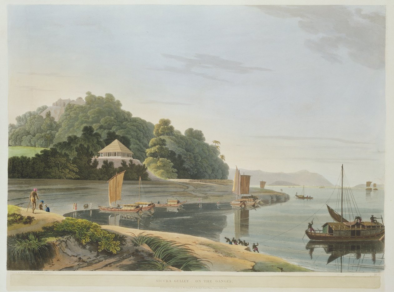 恒河上的Siccra Gully，来自&39;Oriental Scenery&39;第6部分的九号板，酒吧。 1804（aquatint） 作者 托马斯和威廉丹尼尔