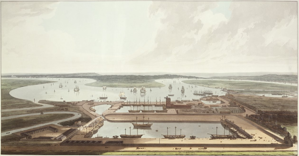 东印度码头的视图，1803（aquatint） 作者 托马斯和威廉丹尼尔