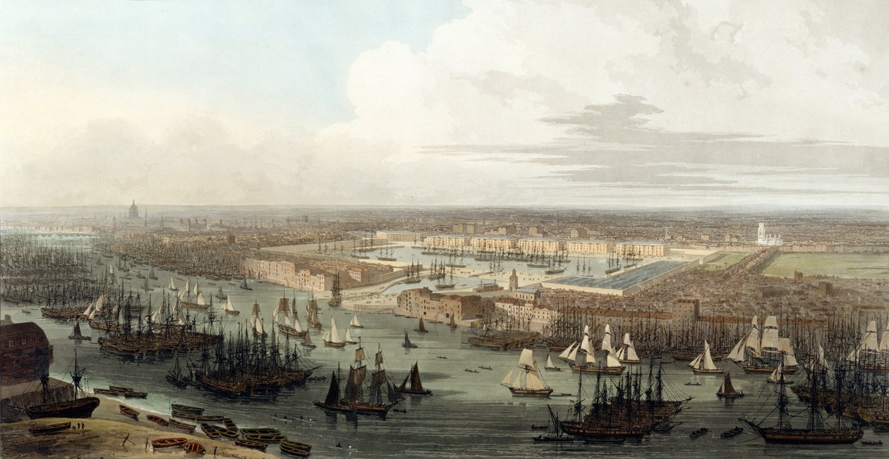 1803，Wapping，高架的码头景观 作者 托马斯和威廉丹尼尔