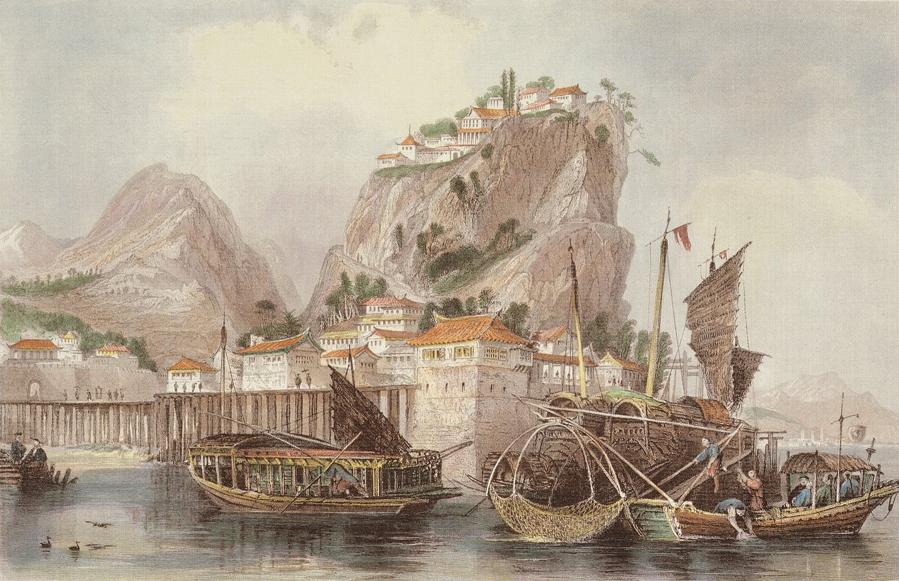 Chin-Keang河口，来自George Newenham Wright的“中国一系列观点”（c.1790-1877）1843 作者 托马斯·阿隆