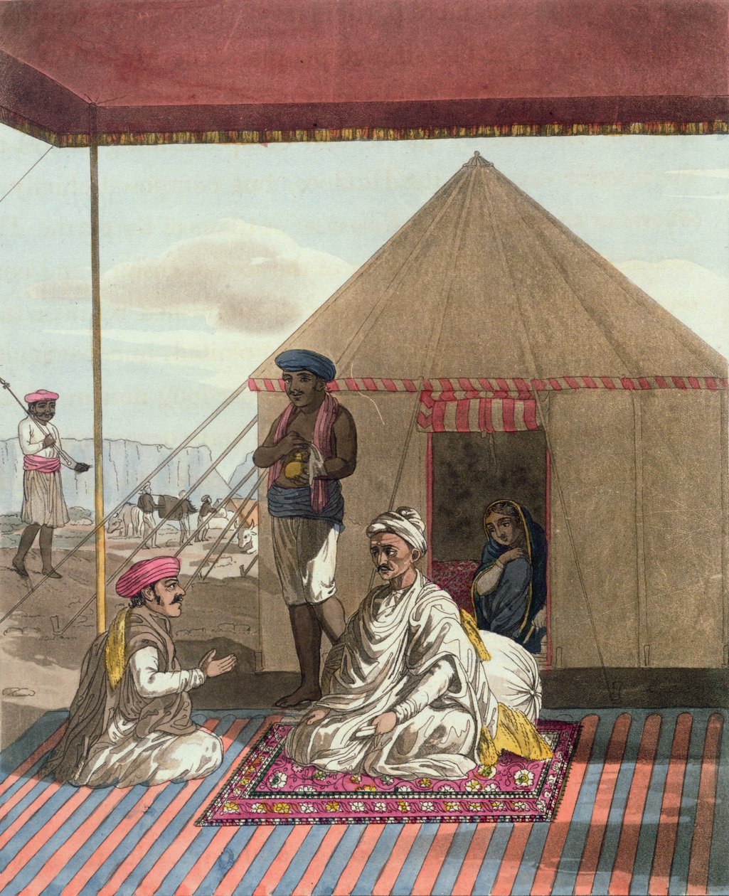 一个Mahratta Pandit和他的家人，来自&39;A Mahratta Camp&39;，1813年4月5日（彩色雕刻） 作者 托马斯·巴克斯特