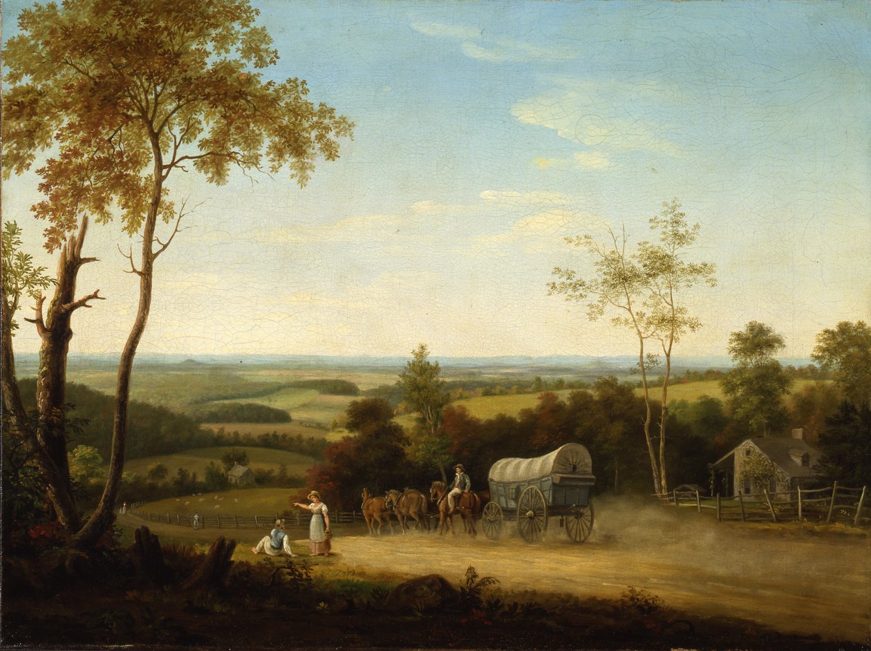 宾夕法尼亚州收费公路上的Conestoga Wagon，1816年 作者 托马斯·伯奇