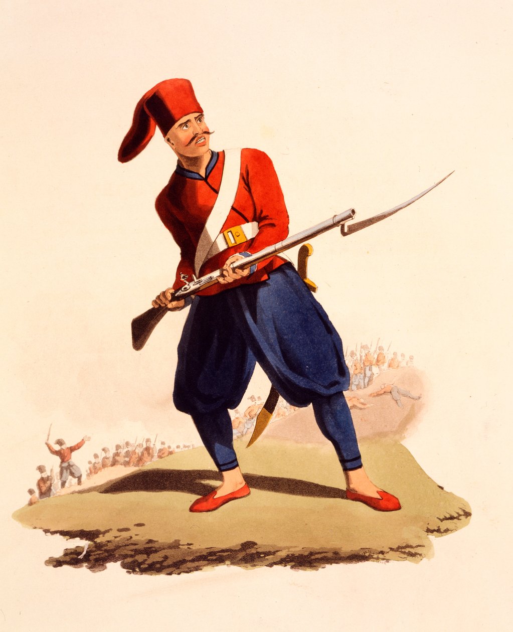 欧洲军队的欧洲步兵军官，来自“土耳其军事服装”，1818年出版（手工制作的aquatint） 作者 托马斯·查尔斯·瓦格曼