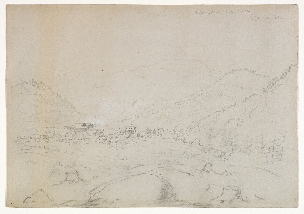Adirondacks Iron Works，1846年（编织纸上的石墨铅笔） 作者 托马斯·科尔
