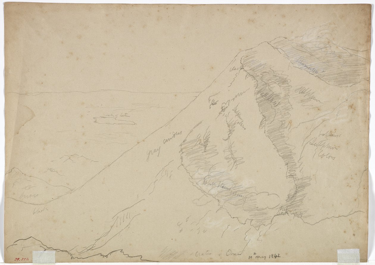 1842年Aetna山的火山口（铅笔在纸上用白色粉笔） 作者 托马斯·科尔