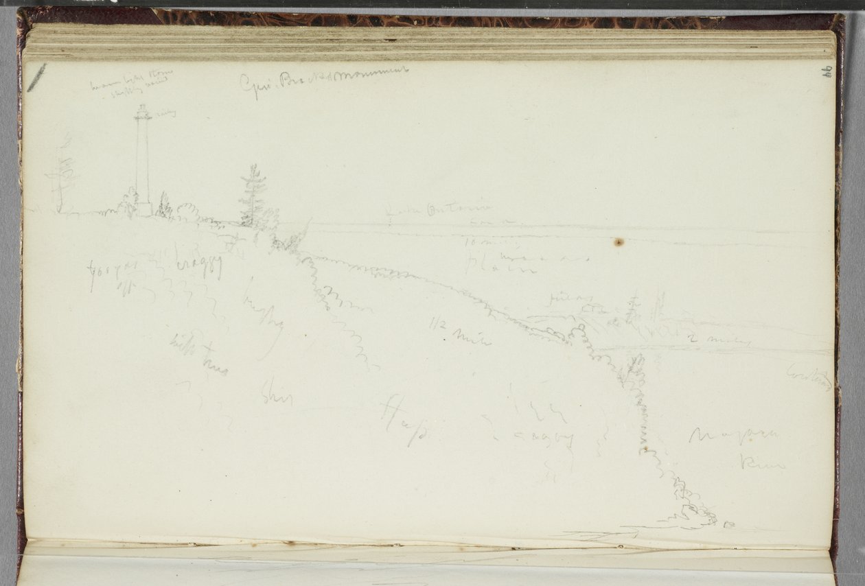 General Brocks Monument，Queenston，Ontario，1829（石墨铅笔在米白色的纸上） 作者 托马斯·科尔