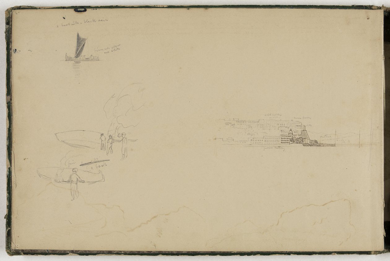 那不勒斯湾的全景，c.1832（笔和棕色墨水在石墨铅笔在灰白色的纸上） 作者 托马斯·科尔