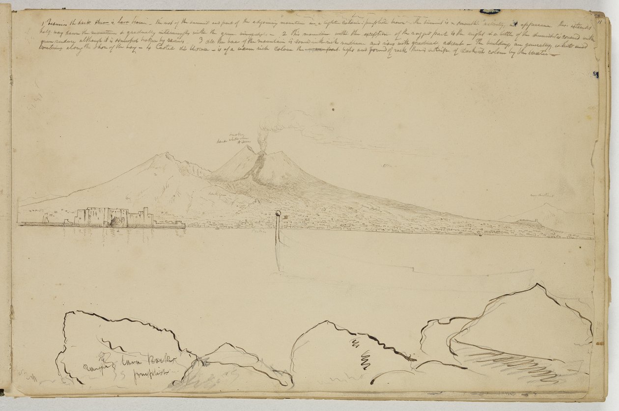 那不勒斯湾的全景，c.1832（笔和棕色墨水在石墨铅笔在灰白色的纸上） 作者 托马斯·科尔
